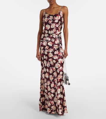 Chain-detail floral silk satin top | Rabanne