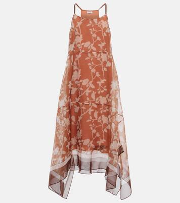 Robe midi en soie à fleurs | Brunello Cucinelli