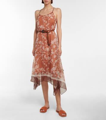 Robe midi en soie à fleurs | Brunello Cucinelli
