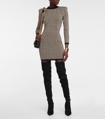 Monogram wool-blend knit minidress | Balmain