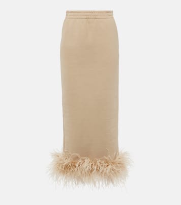 Feather-trimmed cotton midi skirt | Prada