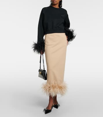 Feather-trimmed cotton midi skirt | Prada