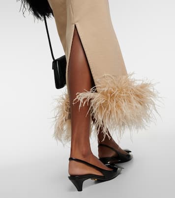 Feather-trimmed cotton midi skirt | Prada