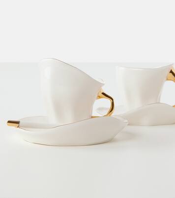 Meltdown set of 2 espresso cups, saucers, and spoons by JordanLuca | Seletti