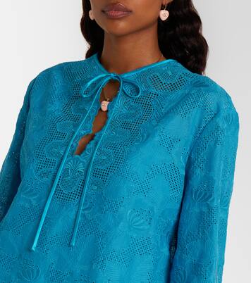 Broderie anglaise silk-trimmed cotton kaftan | Valentino