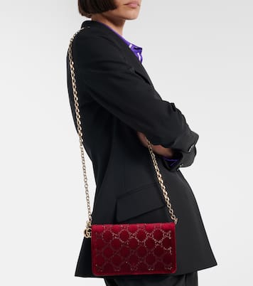Portafoglio in velluto GG Crystal con catena | Gucci