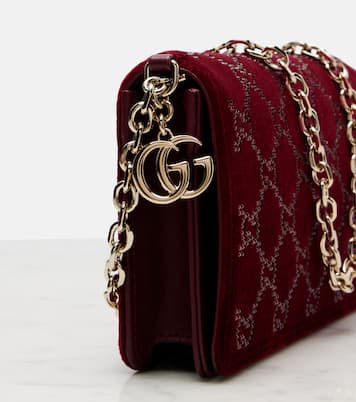 Portafoglio in velluto GG Crystal con catena | Gucci