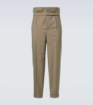 Belted wool gabardine tapered pants | Saint Laurent