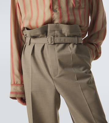 Belted wool gabardine tapered pants | Saint Laurent