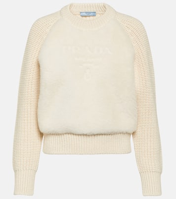 Shearling-trimmed alpaca sweater | Prada