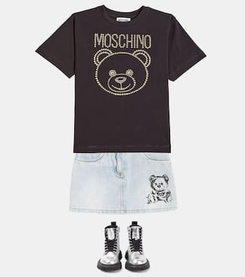 Logo glitter leather boots  | Moschino Kids