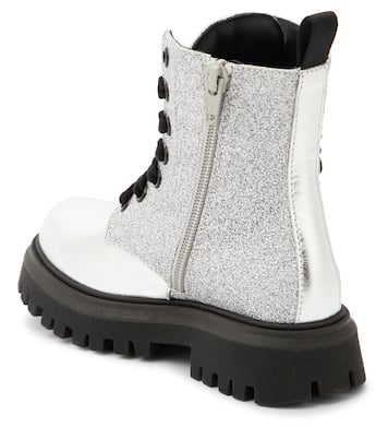 Logo glitter leather boots  | Moschino Kids