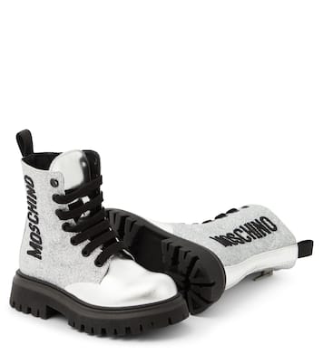 Logo glitter leather boots  | Moschino Kids