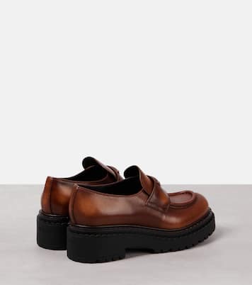 Logo leather platform loafers | Prada