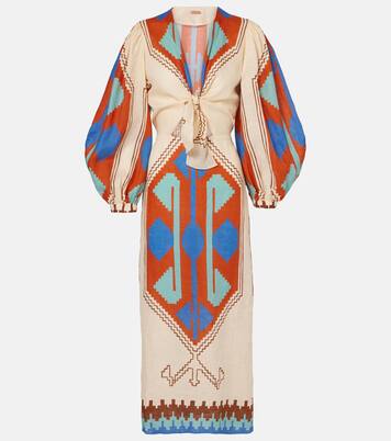 Robe midi imprimée en lin | Johanna Ortiz