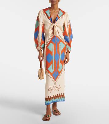 Robe midi imprimée en lin | Johanna Ortiz