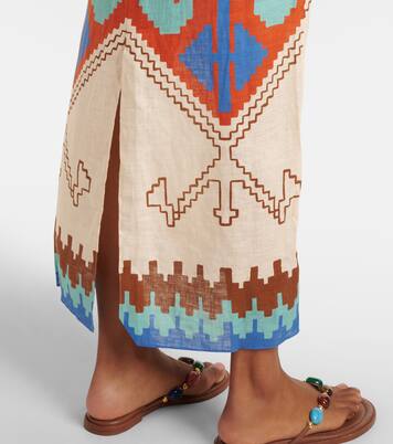 Robe midi imprimée en lin | Johanna Ortiz