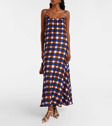 Napoli checked silk twill maxi dress | Asceno