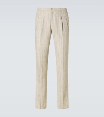 Striped linen and wool slim pants | Rubinacci