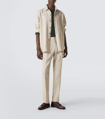 Striped linen and wool slim pants | Rubinacci