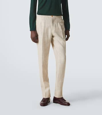 Striped linen and wool slim pants | Rubinacci