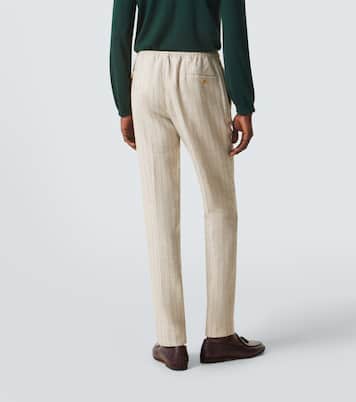 Striped linen and wool slim pants | Rubinacci