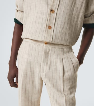 Striped linen and wool slim pants | Rubinacci