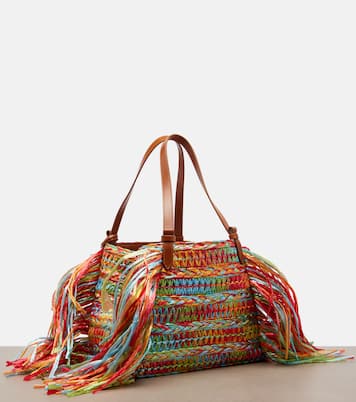 Trancoso fringed raffia tote bag | Aquazzura