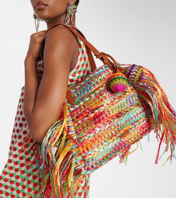 Trancoso fringed raffia tote bag | Aquazzura