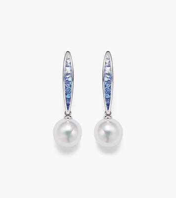 Ohrringe aus 18kt Weißgold mit Saphiren und Perlen | Mikimoto
