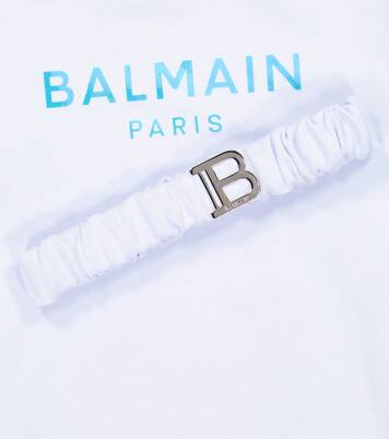 Logo belted cotton sweatshirt dress | Balmain Kids