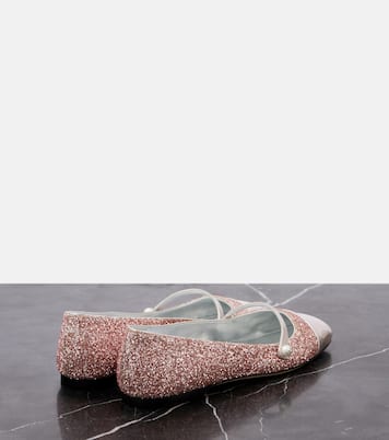 Elisa leather-trimmed glitter ballet flats | Jimmy Choo