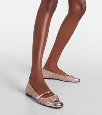 Elisa leather-trimmed glitter ballet flats | Jimmy Choo