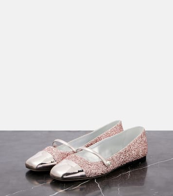 Elisa leather-trimmed glitter ballet flats | Jimmy Choo