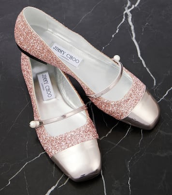Elisa leather-trimmed glitter ballet flats | Jimmy Choo