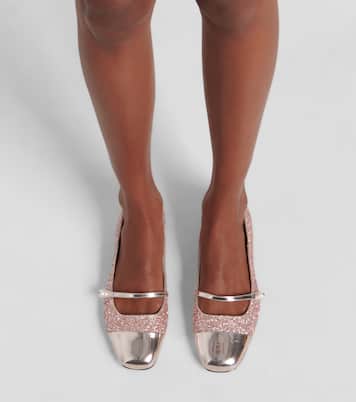 Elisa leather-trimmed glitter ballet flats | Jimmy Choo