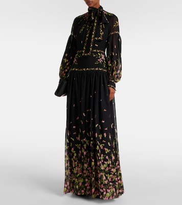 Robe longue en soie à fleurs | Erdem