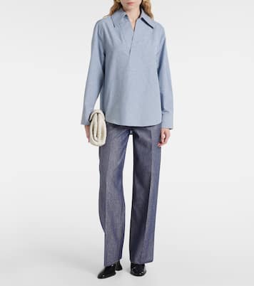 Striped cotton and linen-blend blouse | Bottega Veneta