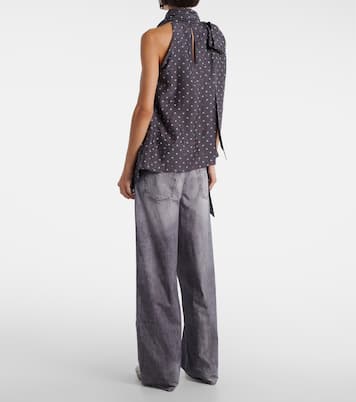 Bow-detail printed asymmetric silk top | Acne Studios