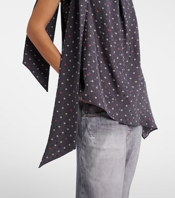 Bow-detail printed asymmetric silk top | Acne Studios
