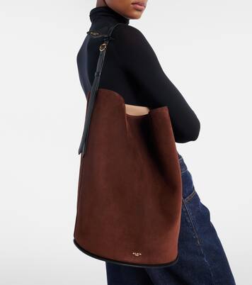 Hip Large leather-trimmed suede bucket bag | Alaïa