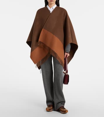 Poncho in lana e cashmere con frange | Gucci
