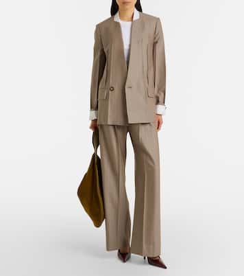 Herringbone virgin wool pleated pants | Victoria Beckham