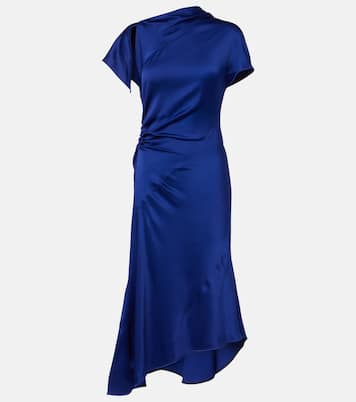 Asymmetric gathered crêpe satin midi dress | Victoria Beckham