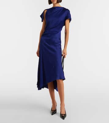 Asymmetric gathered crêpe satin midi dress | Victoria Beckham