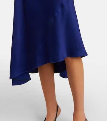 Asymmetric gathered crêpe satin midi dress | Victoria Beckham