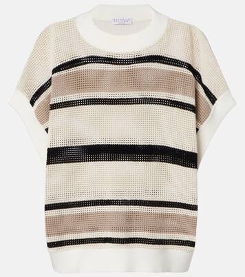 Open-knit striped cotton top | Brunello Cucinelli
