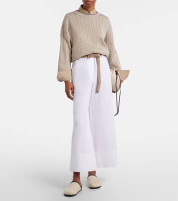 Pullover mit Zopfstrickmuster aus einem Baumwollgemisch | Brunello Cucinelli