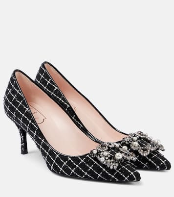 Flower Strass 65 leather-trimmed bouclé pumps | Roger Vivier