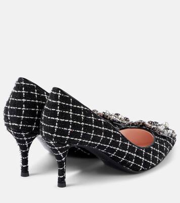 Flower Strass 65 leather-trimmed bouclé pumps | Roger Vivier